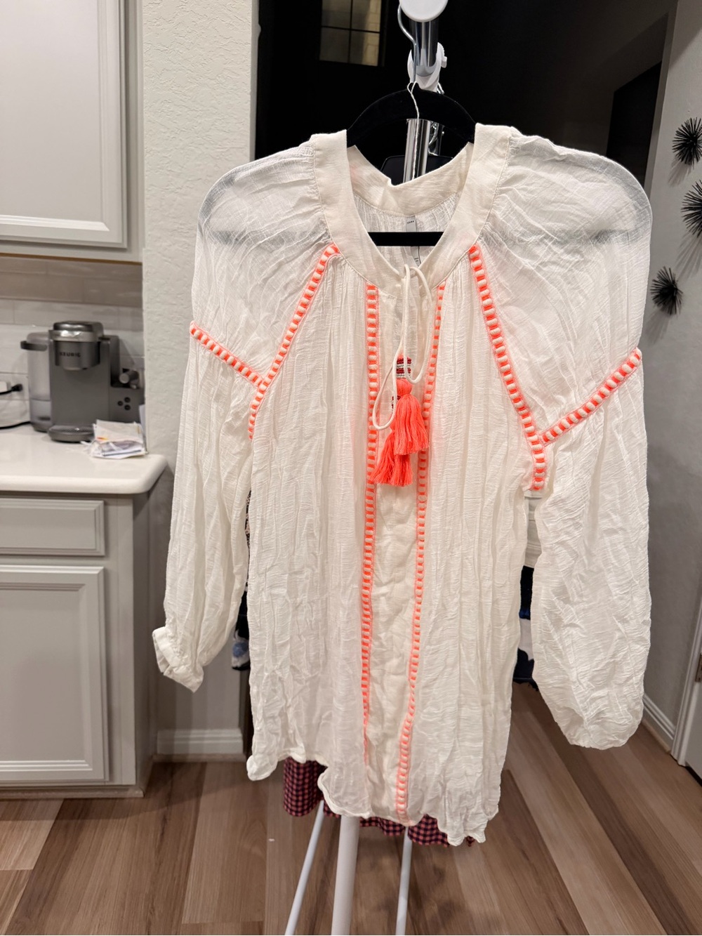 Zara White Swim Coverup with Coral Tassel Trim